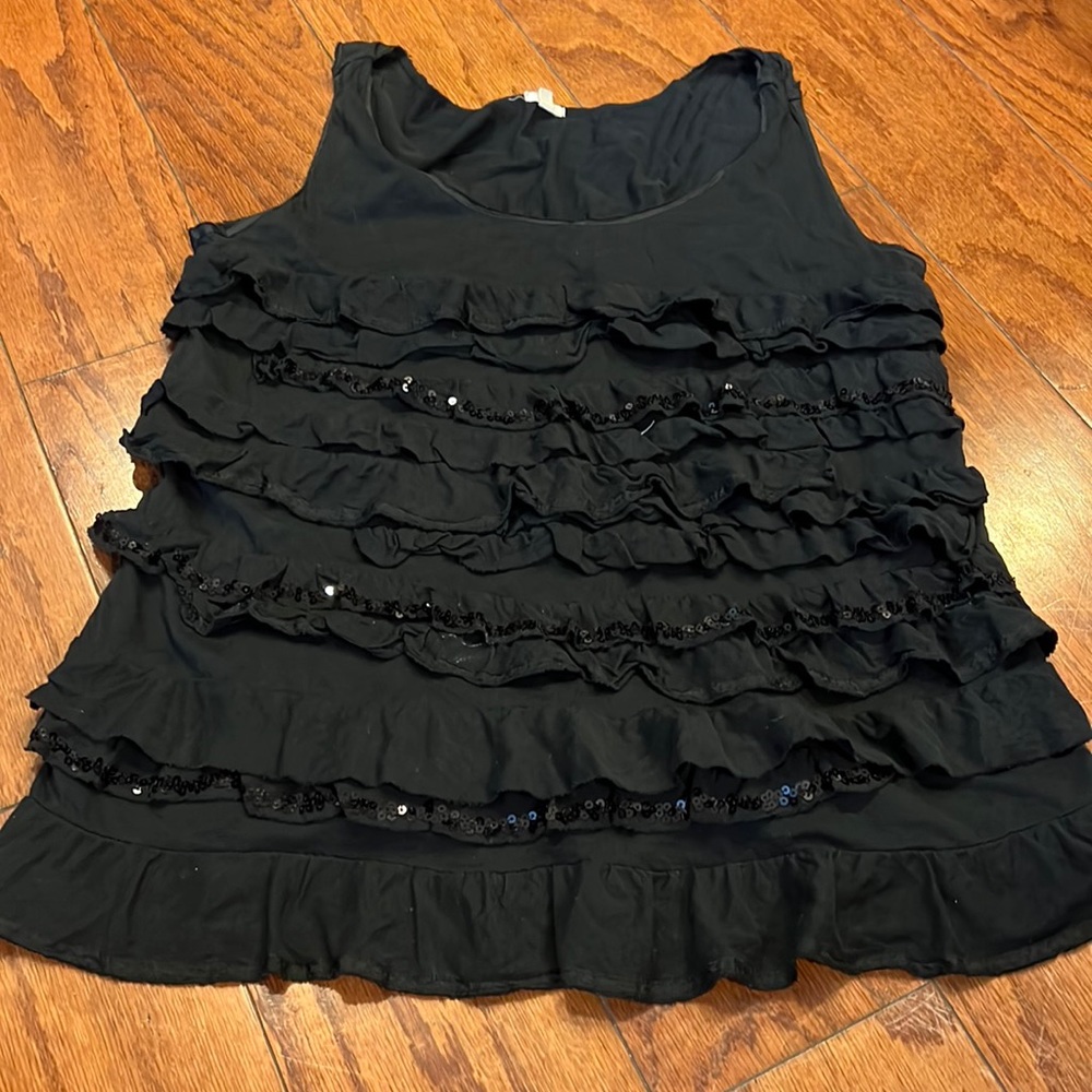 J. Crew Black Ruffle Tank Top with Sequin Trim